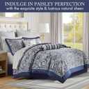 Madison Park Aubrey Cozy Comforter Set, Faux Silk Jacquard Paisley Design - All Season Down Alternative Bedding with Cotton Bed Sheets, Bed Skirt & Toss Pillows, King Navy 12 Piece