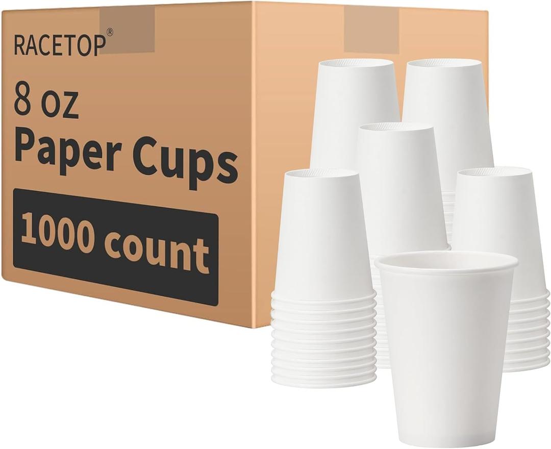 RACETOP 8 oz 1000 Pack Disposable Paper Coffee Cups, Paper Cups 8 oz Disposable, Ideal for Party, Home, Office