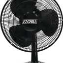 EZ-CHILL 16 Oscillating Table Fan with Adjustable Tilt, Convenient Push Button Controls, Quiet, 3 Speed, Desk Fan, Airflow 15.75 ft/sec, Ideal for Home, Bedroom, Dorm & Office, MTFD-16-BLK