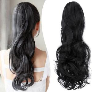 Claw Clip Ponytail Extension 18" Clip in Wavy Ponytail Hair Extensions Long Pony Tails for Women Extensions Dark Black Wave Hairpiece