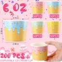 200 Pcs Ice Cream Cups Bulk Paper Disposable Dessert Bowls Ice Cream Bowls Paper Dessert Cups Sundae Soup Yogurt Cold or Hot Food Party Supplies for Summer Party Decoration (6 oz)