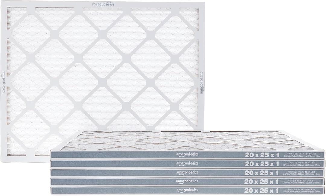 Amazon Basics 20x25x1 Air Filter 6-Pack, MERV 8 AC Furnace Filters, Removes Dust, Electrostatic, Allergen Control (Actual Size: 19.75" x 24.75" x 0.75")