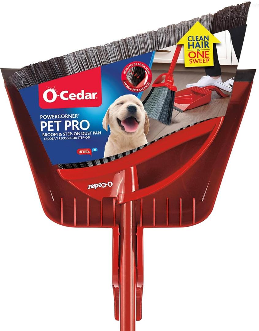 OCedar Pet Pro Broom with StepOn Dustpan | Remove 99% with One Sweep | Removes 3 Times More Pet Hair | Quiet Cleaning Tool for Cat and Dog Owners