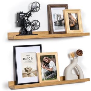 Picture Ledge Shelf, 24 Inch Floating Shelves Set of 2, Nursery Book Shelves for Toys Storage, Kids Bookshelf Wall Mounted for Wall Decor Books Photo Frames, Oak