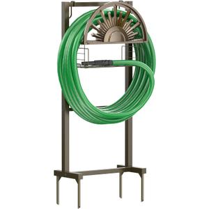GOFORWILD Garden Hose Reel Winding Reel- Freestanding Water Hose Stand with Storage Basket, Holds 150ft of 5/8 Hose for Outside Patio Yard Lawn with 2 Hooks