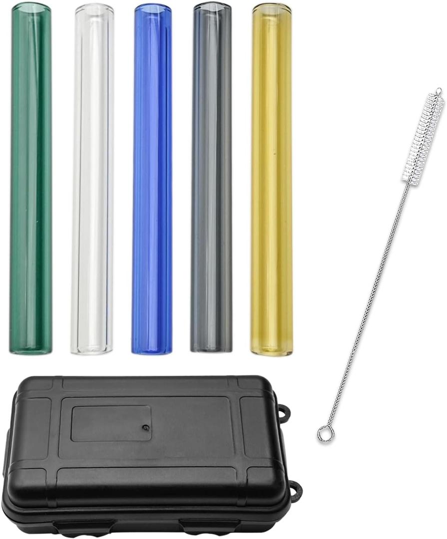 Glass Tubes of 4 Inches, PQAPGT 5 Pcs Multicolor Borosilicate 12mm OD 2mm Thickness Wall Glass Tubing with Protective Box and 1 Cleaning Brush