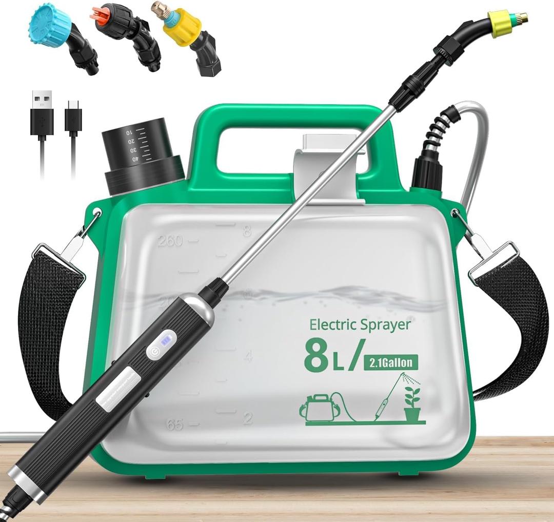 SHIJING Battery Powered Sprayer,Update Electric Garden Sprayer with USB Rechargeable Handle,3 Mist Nozzles, Retractable Wand, Adjustable Shoulder Strap,Weed Sprayers in Lawn & Garden