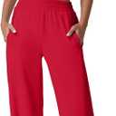 QINSEN Women's 2 Piece Sets Summer Ribbed Knit Crop Tank Tops Wide Leg Pants Sleeveless Tracksuit (Medium, Red)