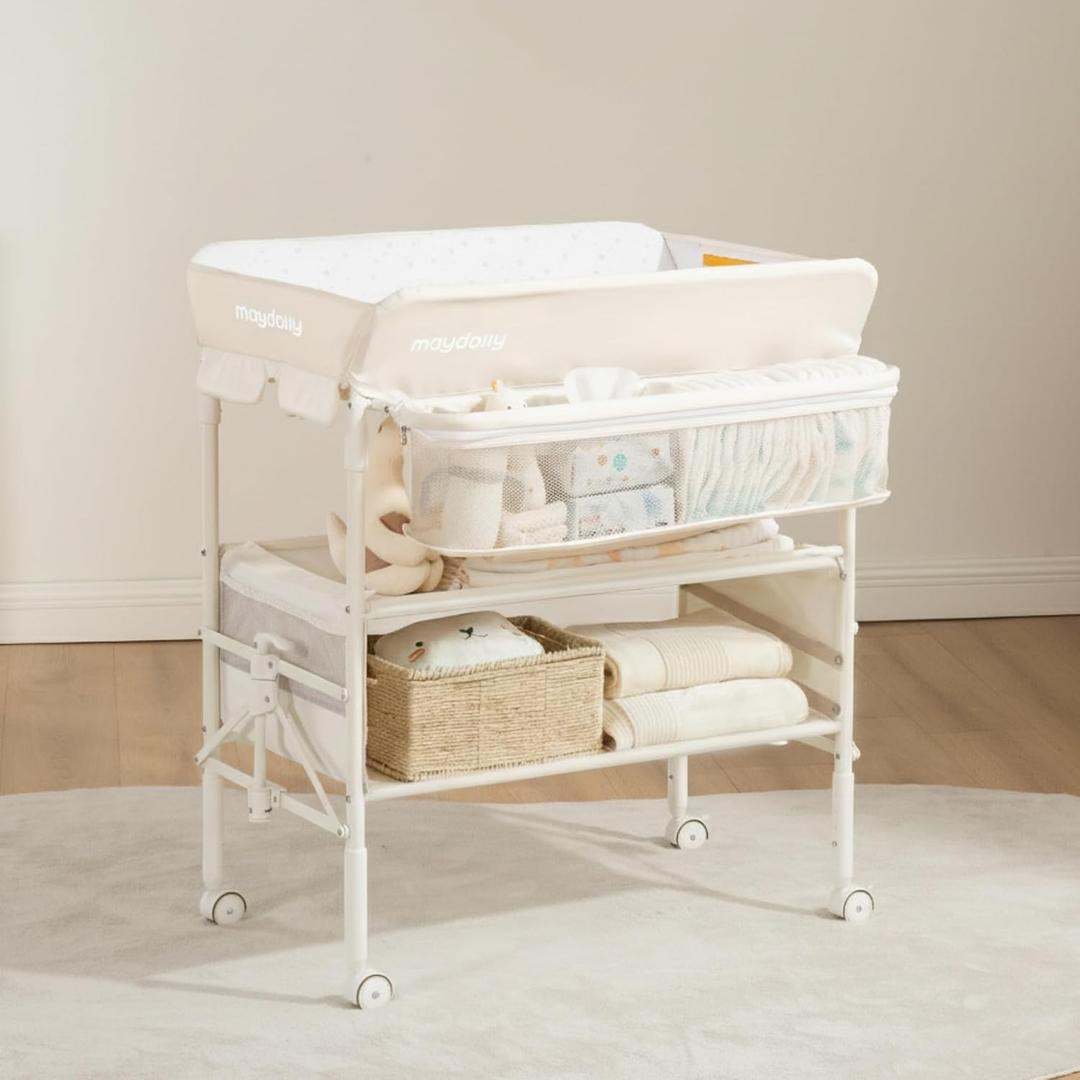 Maydolly Baby Changing Table, Maydolly Portable Foldable Changing Table, Waterproof Diaper Changing Station, Adjustable Height Changing Station, Mobile Nursery for Newborn and Infant