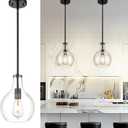 Emak 8 Inch Pendant Lights Kitchen Island, Modern Black Pendant Light with Clear Glass Shade, Farmhouse Hanging Light Fixture for Kitchen, Bathroom, Hallway, Dining Room, PL125-BK