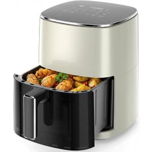 Airfryer 12-in-1,Large Air Fryer 6QT, Square Airfryers Non Toxic, Cooking, Fries, Custard, Chicken Wings, Sea Food, Vegetables', Nonstick & Easy-Clean Basket, Beige, Capacity 6.34 quarts