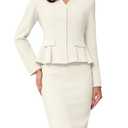 Allegra K 2 Piece Skirt Sets for Women Long Sleeve Blazer and Pencil Skirt Business Suits Cream White (Skirt Is Small And Jacket Is Large)