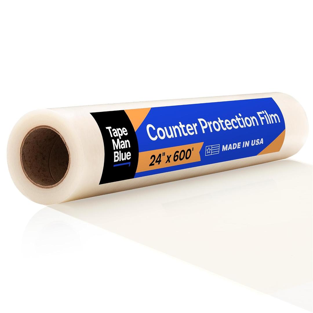 Countertop Protection Film, 24 inch x 600', Made in USA, Self Adhesive Clear Countertop Protector, Clean Removal Surface Protection Film for Kitchen Counters, Granite, Marble, Acrylic, Glass & Quartz