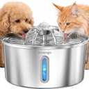 Cat Water Fountain Stainless Steel 3.2L/108oz, Automatic Pet Fountain for Cats & Dogs, Ultra Quiet <25 dB Pump, LED Water Level Window, Easy to Clean