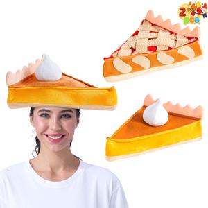 Spooktacular Creations 2 PCS Thanksgiving Decorative Plush Pumpkin & Apple Pie Hats, Thanksgiving Novelty Hats, Party Favor Supplies, Accessories, Costume Dress Up