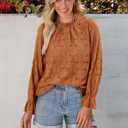 StunShow Women Eyelet Shirts Long Sleeve Shirts for Women Lace Dressy Embroidered Blouses 2025 Fashion Top (Brown, S)