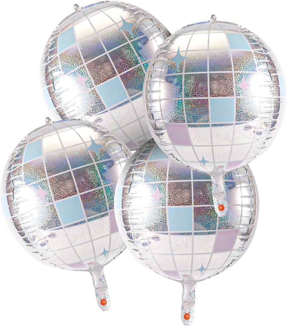 PEUTIER 4pcs Big Disco Ball Balloons, Disco Ball Ballons Decorations Big Disco Ball Balloons Mirror Ball Balloons for 70s Baby Shower Birthday Festival Ceremony Dance Party