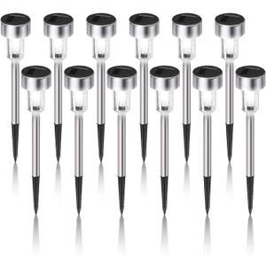 Dream Master Solar Lights Outdoor Waterproof, Stainless Steel LED Landscape Lighting, Solar Garden Lights, Outdoor Decorations for Yard, Pathway, Walkway, Patio, Lawn - 12 Pack (Cold White)