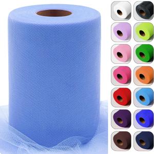Placid Blue Tulle Fabric Rolls 6 Inch by 100 Yards (300 feet) Tulle Ribbon for Tutu Skirt Gift Wrapping Wedding Baby Shower Thanksgiving Party Decorations DIY Crafts