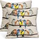 Oil Painted Bird Pillow Covers 16X16 Inch Rustic Birds Tree Branches Decorative Pillow Cases Wildlife Spring Summer Cotton Linen Throw Pillows Set of 2 Home Decor For Sofa Couch Bedroom Outdoor