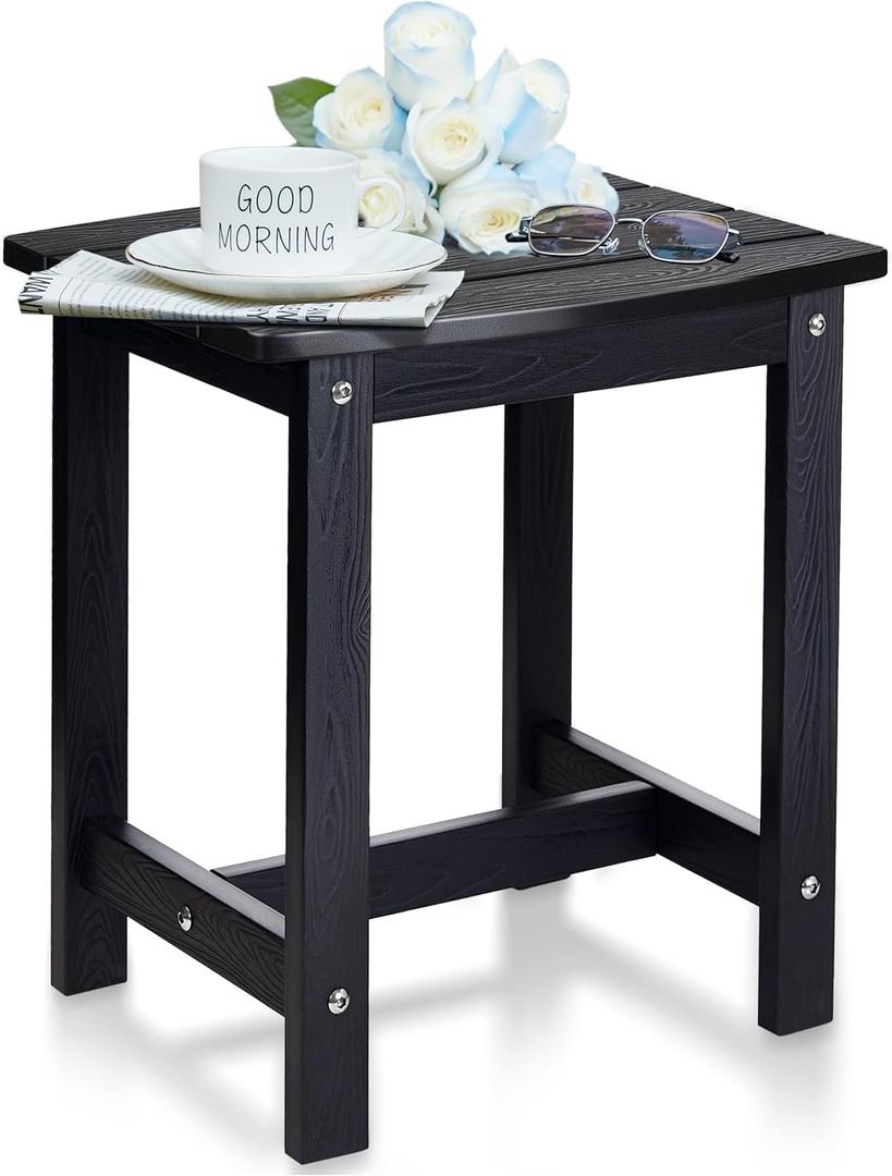 Y&M Outdoor Side Table, HIPS Adirondack Small Single Table, Waterproof Square Outside Table, Balcony Modern End Tables for Patio, Pool, Beach, Porch, Deck, Indoor or Outdoor Use, Black