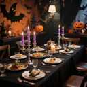 4-Pack Purple Printed Taper Candles Unscented - Dripless & Smokeless 7-Hour Burn - 10" Hand-Poured Candles with Pumkin Skull Ghost Design for Halloween Decoration