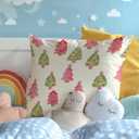 Christmas Tree Pillow Covers 18x18 Inches, Preppy Pink and Green Xmas Pine Tree Decorative Pillowcase Cases, Winter Christmas Throw Pillow Covers for Couch Sofa Bed Home Room Decor