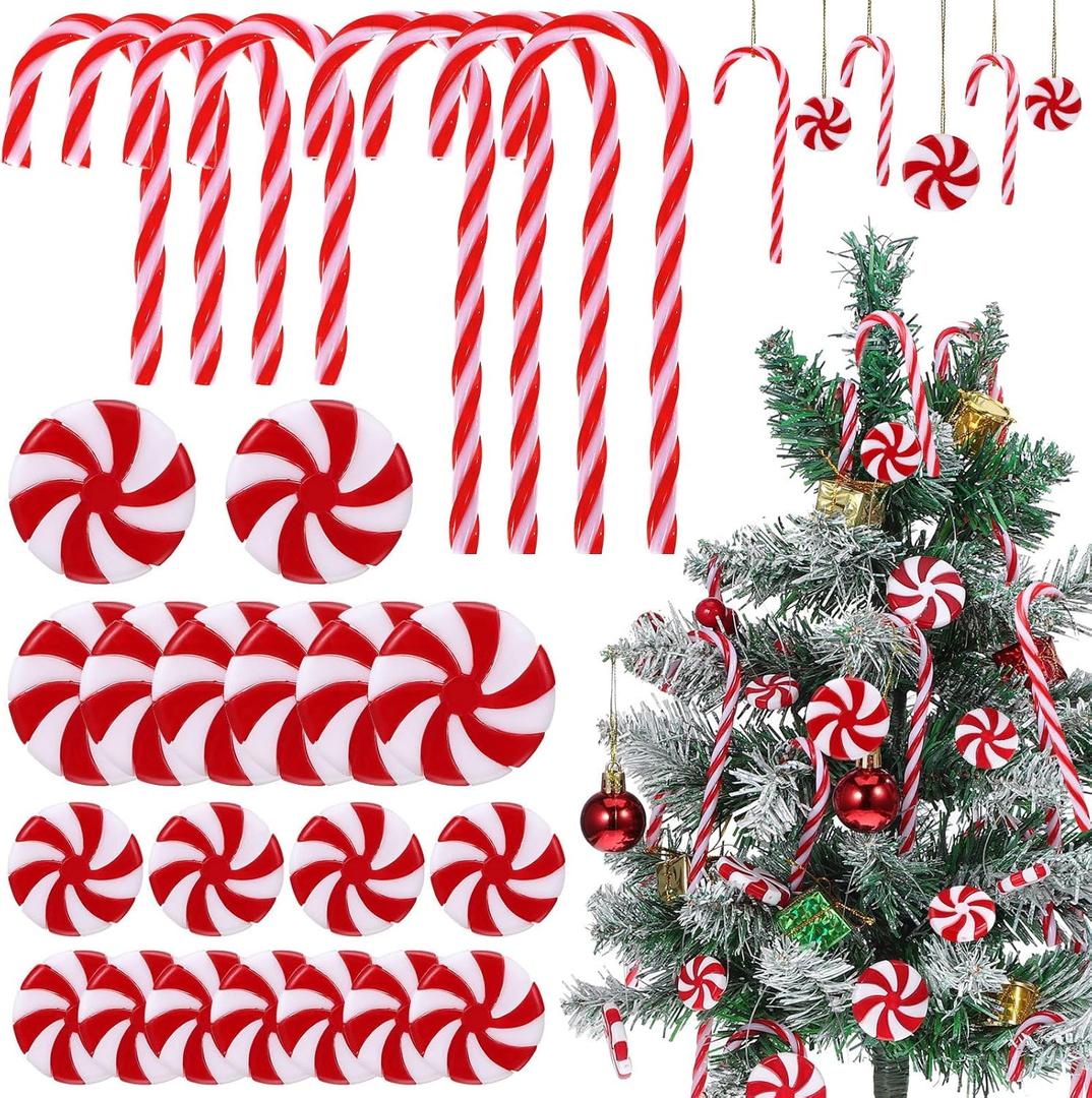 IMIKEYA Christmas Tree Decorations: 60pcs Candy Cane Ornaments, Plastic Hanging Peppermint Decorations for Christmas Party Supplies
