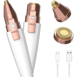 Eyebrow Razor,Facial Hair Removal for Women, (USB Rechargeable), 2 in 1 Eyebrow Trimmer and 100% Painless Hair Remover with Light for Nose, Lips, Face, Body (White)