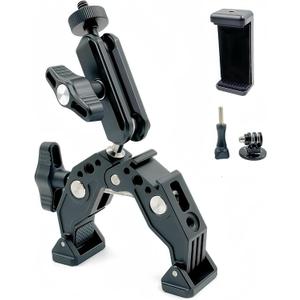 Super Clamp with 3 360 Dual Ballhead Magic Arm, Cold Shoe 1/4 Threads Mount Adapter for Phone Action Camera Desk Tripod, Tube, Gimbal, Crossbar, Compatible with SmallRig, GoPro, DJI ST83, 13-65MM