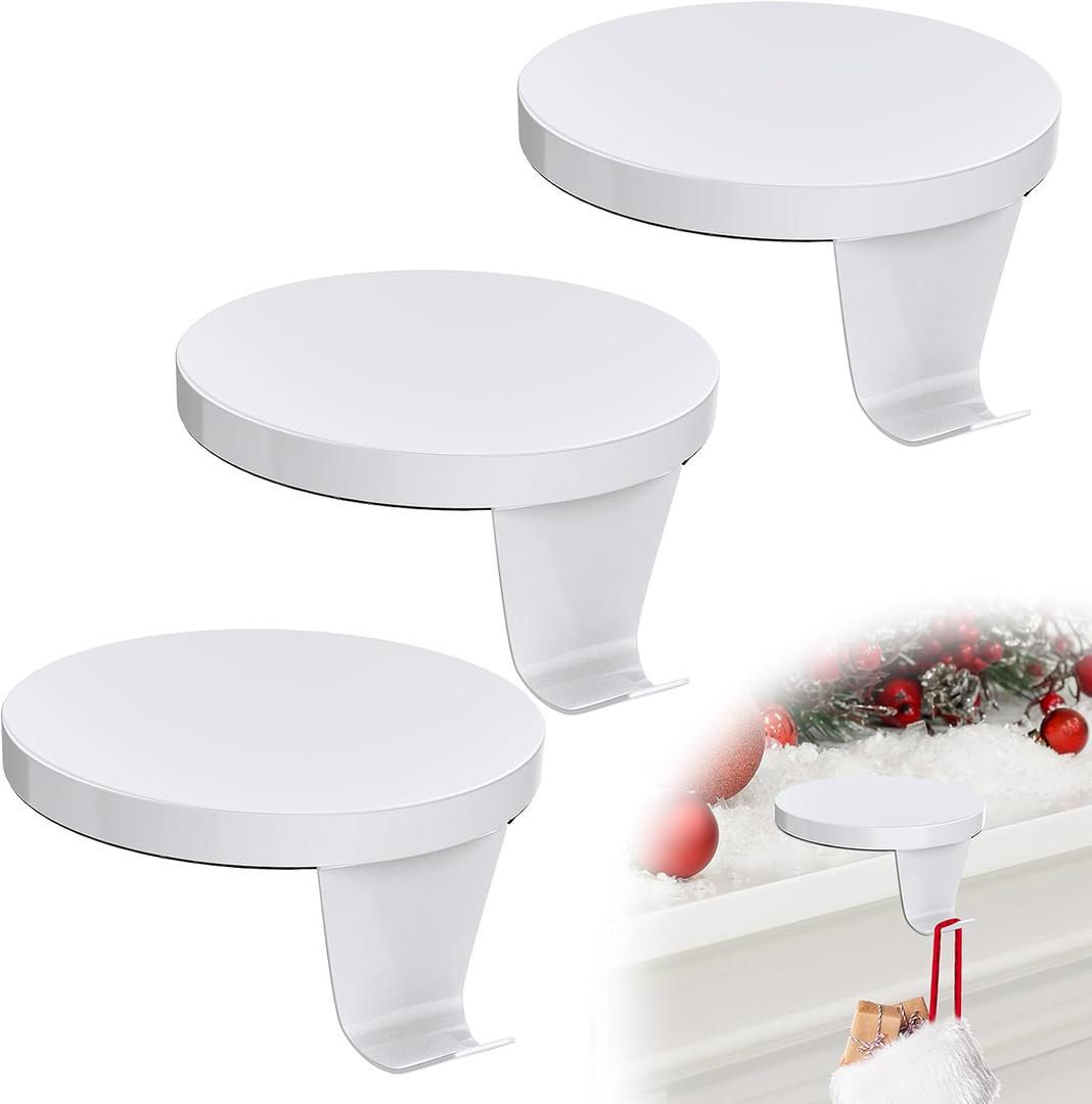 Dcocdeely 5 Pack Round Christmas Stocking Holders Weighted Metal Stockings Hangers Multiple Uses Hanging Hooks Stocking Holders Bases for Fireplace Xmas Christmas Decor (White, 5)