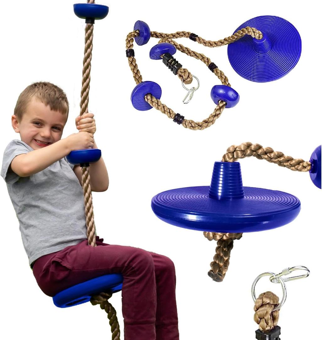 Squirrel Products Climbing Rope with Disc Swing - Active Outdoor Playset Equipment - Blue