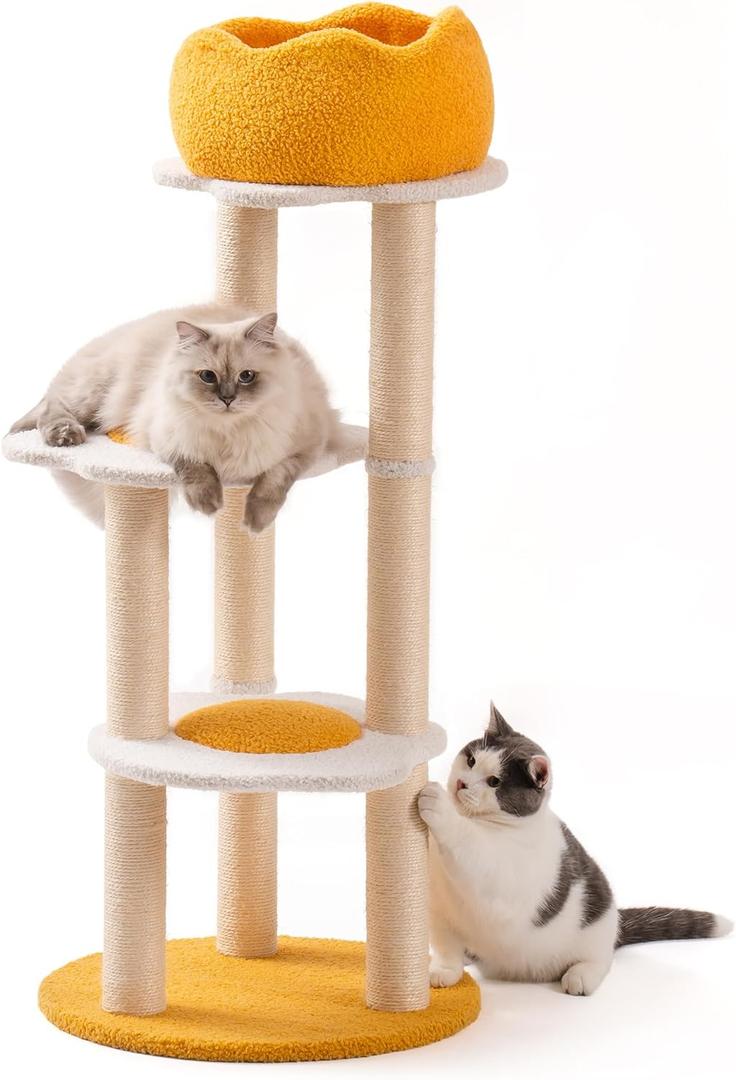 MEWOOFUN Cute Cat Tree, 45.3'' Cat Tower for Indoor Cats, Eggshell Cat Tree Tower with Sisal Scratching Posts, Removable Cozy Condo, Plush Egg Perches, Yellow MEWOOFUN Cute Cat Tree, 45.3'' Cat Tower for Indoor Cats, Eggshell Cat Tree Tower with Sisal Scratching Posts, Removable Cozy Condo, Plush Egg Perches, Yellow