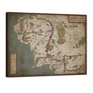 GUTTATY Middle Earth Map Canvas Wall Art, Vintage Style Fantasy Poster, Antique Toned Canvas Prints, Rustic Wall Hanging Artwork for Study Room, Office or Game Room Decor, 18x24 Inch