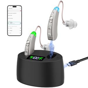 Ture Hearing Aids with Bluetooth(Not Amplifiers), Bluetooth Hearing Aids for Seniors, OTC Rechargeable Hearing Aids with Noise Cancelling, Small Hearing Aids for Adults Nano Earbuds (Silver)