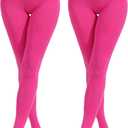Paralinda 2 Pairs Women's Solid Color Tights 80D, Soft Opaque Microfiber Tights (Pink, XXL)