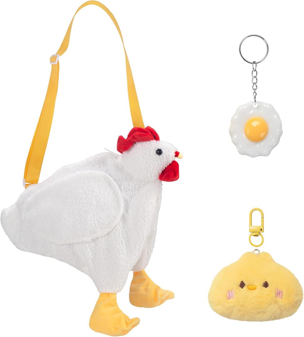 Chicken Purse - Cute Purse for Women - Chicken Plush Bag Kids Crossbody Bag - 2 Cute Keychains