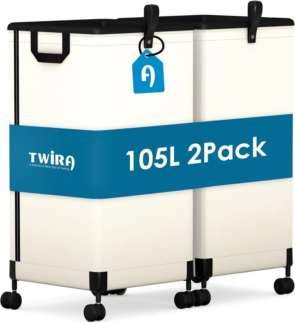 Twira Laundry Basket with Wheels 105L White x2