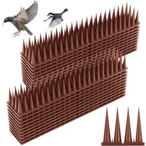 Bird Spikes, 20 Pack Bird Guard Spikes for Squirrel Cat Raccoon and Other Small Animals, Pigeon Spikes for Outdoor Fences and Roofs, Durable Plastic Bird Barrier Strips (Brown)