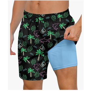 Cozople Mens Swimming Trunks with Compression Liner Swim Shorts 7 inch Quick Dry Bathing Suit Anti Chafe Boardshorts