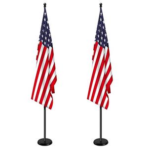 iElyiEsy 2 Pack 6FT Indoor Flagpole Kit with Black Ball Topper, Sectional Flag Pole with Round Base Stand, Premium Aluminum Pole Heavy Duty Flag Pole with US Flag for Schools, Office, Hall