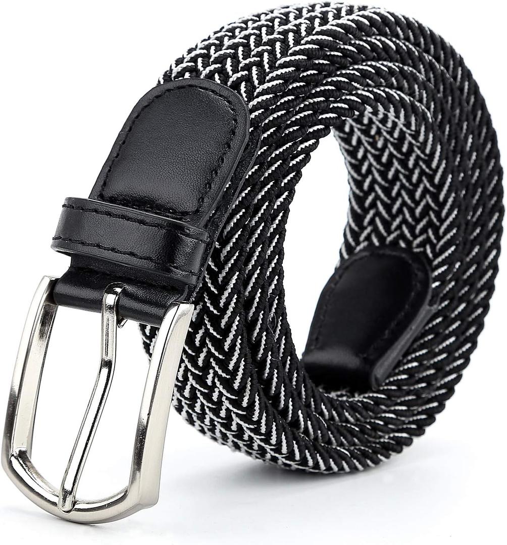 Braided Canvas Woven Elastic Stretch Belts for Men/Women/Junior with Multicolored (White, S)
