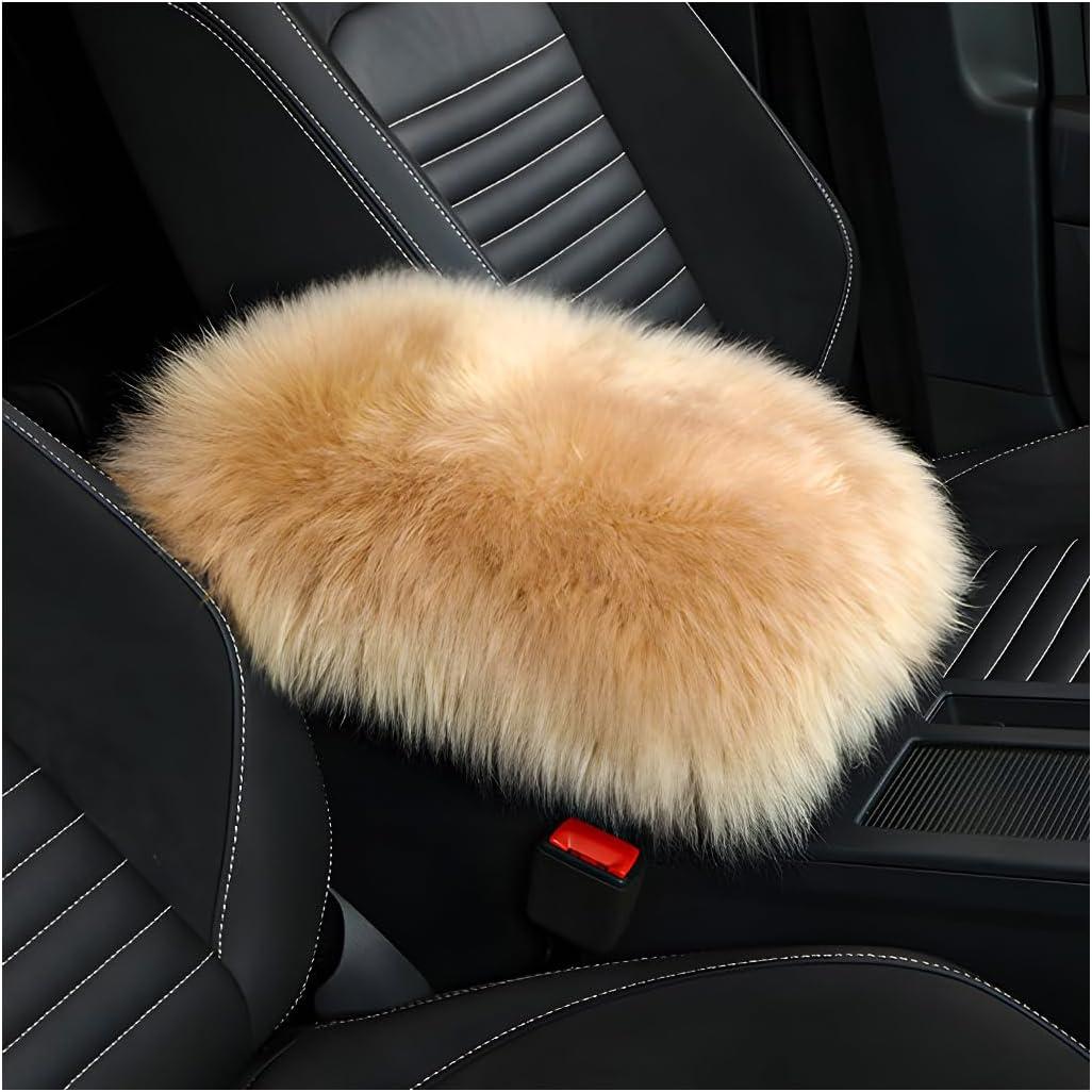 Car Center Console Cover Pad, Fluffy Middle Console Pad Armrest Seat Box Cover, Universal Furry Arm Rest Decoration Protector for Car Truck SUV, Interior Car Accessories (Brown)