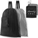 2 Pcs JHX Travel Laundry Bags, Dirty Clothes OrganizerUpgradedwith Handles and Aluminum Carabiner for Travel, Camp, Fitness, and Students (Black&Grey) 24"L x 21"W