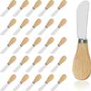 25 Piece Small Cheese Spreader Set, Stainless Steel Butter Spreader, Mini Butter Knife Spreader with Wooden Handle for Grill Plates, Sandwiches, Cocktail Spreaders, 4.7 inch