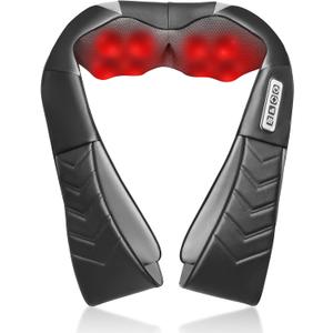 Shiatsu Neck and Back Massager, Electric Shoulder Massager with Heat, Deep Tissue Kneading Massage for Pain Relief, Idea Gifts (NOT Cordless) (Black)