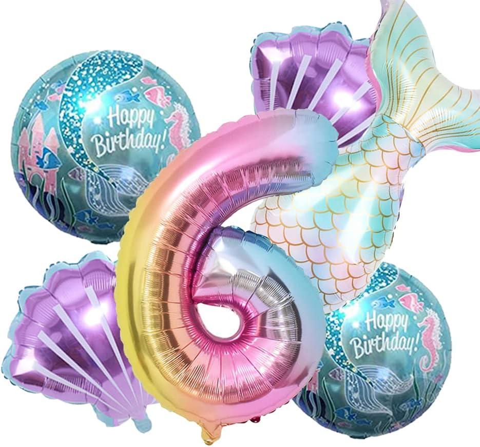 Mermaid Birthday Decoration Kit - Sea Balloons, Foil Balloon, Tail Balloons for Girls Party (Number 6)