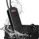 Outdoor Power Strip Weatherproof, 25 FT Extension Cord, Diivoo Waterproof Surge Protector with 4 Outlets 1250W Shockproof Overload Protection, Flat Plug, Black