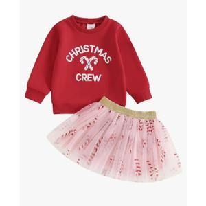 BemeyourBBs Toddler Girl Christmas Outfit Baby Girl Crewneck Sweatshirt Tutu Skirts Set Cute Little Girl Clothes Size 12-18 M