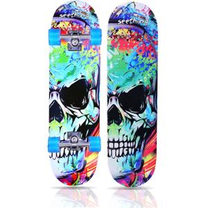 Skateboards for Beginners Kids Teens Boys Girls and Adult, 31''x8'',7-Layer Maple,Double Kick Concave,Solid&Durable (Skull)
